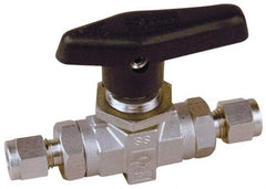 Parker - 1/2" Pipe, Stainless Steel, Inline, Two Way Flow, Instrumentation Ball Valve - 6,000 psi WOG Rating, Wedge Handle, PTFE Seal, PTFE Seat - Caliber Tooling