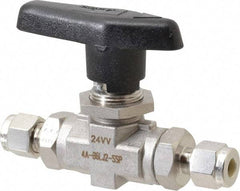 Parker - 1/4" Pipe, Stainless Steel, Inline, Two Way Flow, Instrumentation Ball Valve - 6,000 psi WOG Rating, Wedge Handle, PTFE Seal, PTFE Seat - Caliber Tooling