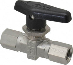 Parker - 1/4" Pipe, FNPT x FNPT End Connections, Stainless Steel, Inline, Two Way Flow, Instrumentation Ball Valve - 6,000 psi WOG Rating, Wedge Handle, PTFE Seal, PTFE Seat - Caliber Tooling