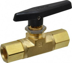 Parker - 1/2" Pipe, FNPT x FNPT End Connections, Brass, Inline, Two Way Flow, Instrumentation Ball Valve - 3,000 psi WOG Rating, Wedge Handle, PTFE Seal, PTFE Seat - Caliber Tooling