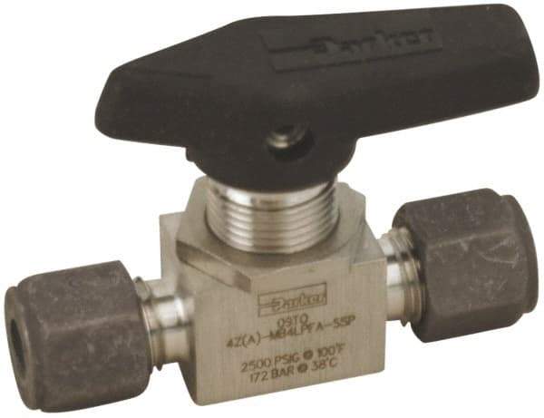 Parker - 1/8" Pipe, Compression x Compression CPI End Connections, Stainless Steel, Inline, Two Way Flow, Instrumentation Ball Valve - 2,500 psi WOG Rating, Wedge Handle, PFA Seat - Caliber Tooling