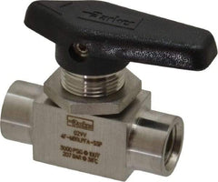 Parker - 1/4" Pipe, FNPT x FNPT End Connections, Stainless Steel, Inline, Two Way Flow, Instrumentation Ball Valve - 3,000 psi WOG Rating, Wedge Handle, PFA Seat - Caliber Tooling