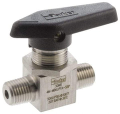 Parker - 1/4" Pipe, MNPT x MNPT End Connections, Stainless Steel, Inline, Two Way Flow, Instrumentation Ball Valve - 3,000 psi WOG Rating, Wedge Handle, PFA Seat - Caliber Tooling