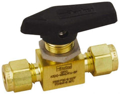 Parker - 3/8" Pipe, Compression x Compression CPI End Connections, Brass, Inline, Two Way Flow, Instrumentation Ball Valve - 3,000 psi WOG Rating, Wedge Handle, PFA Seat - Caliber Tooling