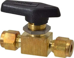 Parker - 1/4" Pipe, Brass, Inline, Two Way Flow, Instrumentation Ball Valve - 2,500 psi WOG Rating, Wedge Handle, PFA Seat - Caliber Tooling