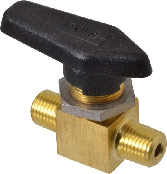 Parker - 1/4" Pipe, MNPT x MNPT End Connections, Brass, Inline, Two Way Flow, Instrumentation Ball Valve - 3,000 psi WOG Rating, Wedge Handle, PFA Seat - Caliber Tooling