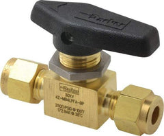 Parker - 1/4" Pipe, Compression x Compression CPI End Connections, Brass, Inline, Two Way Flow, Instrumentation Ball Valve - 2,500 psi WOG Rating, Wedge Handle, PFA Seat - Caliber Tooling