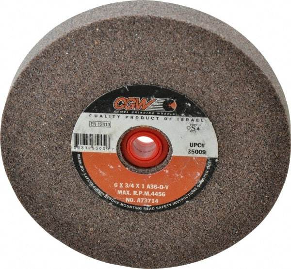 Camel Grinding Wheels - 36 Grit Aluminum Oxide Bench & Pedestal Grinding Wheel - 6" Diam x 1" Hole x 3/4" Thick, 4456 Max RPM, O Hardness, Very Coarse Grade , Vitrified Bond - Caliber Tooling