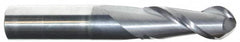 Accupro - 1" Diam, 2-1/4" LOC, 2 Flute Solid Carbide Ball End Mill - AlTiN Finish, Single End, 5" OAL, 1" Shank Diam, Spiral Flute - Caliber Tooling