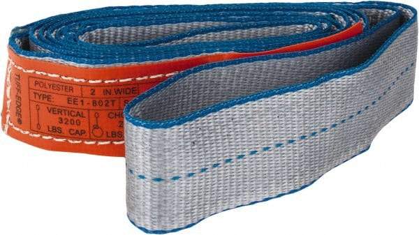 Lift-All - 8' Long x 2" Wide, 3,200 Lb Vertical Capacity, 1 Ply, Polyester Web Sling - 2,500 Lb Choker Capacity, Silver (Color) - Caliber Tooling