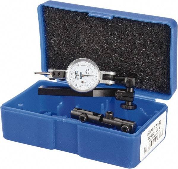 Fowler - 12 Piece, 0" to 0.06" Measuring Range, 1" Dial Diam, 0-15-0 Dial Reading, White Dial Test Indicator Kit - 0.04, 0.08 & 0.12" Ball Diam, 0.001" Dial Graduation - Caliber Tooling