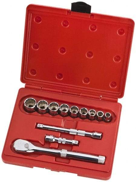 Proto - 12 Piece 3/8" Drive Full Polish Finish Socket Set - 12 Points, 1/4" to 3/4" Range, Inch Measurement Standard - Caliber Tooling