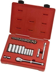 Proto - 22 Piece 3/8" Drive Full Polish Finish Deep Well Socket Set - 6 Points, 1/4" to 3/4" Range, Inch Measurement Standard - Caliber Tooling