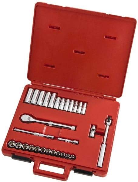 Proto - 29 Piece 3/8" Drive Full Polish Finish Deep Well Socket Set - 12 Points, 8mm to 19mm Range, Metric Measurement Standard - Caliber Tooling