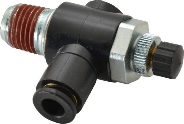 ARO/Ingersoll-Rand - 1/4" Male NPT x 1/4" Female NPT Right Angle Flow Control Valve - 0 to 150 psi & Brass Material - Caliber Tooling