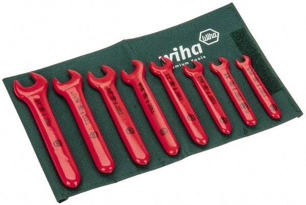 Wiha - 8 Piece, 5/16" to 3/4", Open End Wrench Set - Inch Measurement Standard, Insulated Finish, Comes in Roll Up Pouch - Caliber Tooling