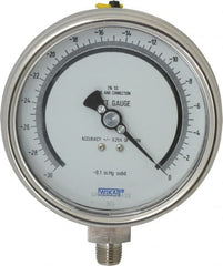 Wika - 4" Dial, 1/4 Thread, 30-0 Scale Range, Pressure Gauge - Lower Connection Mount, Accurate to 0.25% of Scale - Caliber Tooling