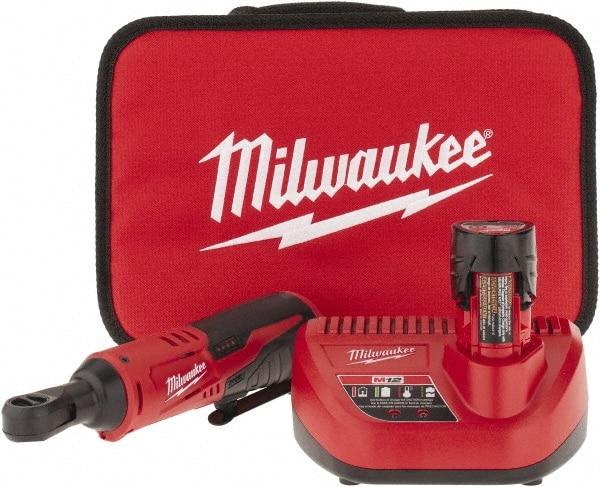 Milwaukee Tool - 3/8" Drive 12 Volt Inline Cordless Impact Wrench & Ratchet - 250 RPM, 35 Ft/Lb Torque, 1 Lithium-Ion Battery Included - Caliber Tooling