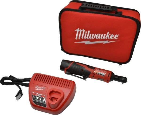 Milwaukee Tool - 1/4" Drive 12 Volt Inline Cordless Impact Wrench & Ratchet - 250 RPM, 30 Ft/Lb Torque, 1 Lithium-Ion Battery Included - Caliber Tooling