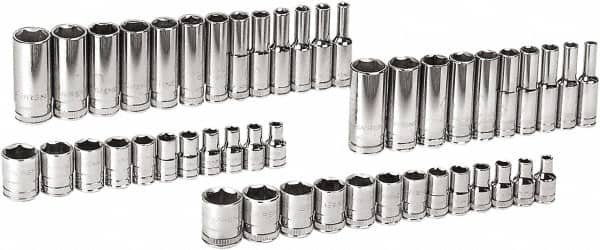 GearWrench - 47 Piece 1/4" Drive Chrome Finish Deep Well Socket Set - 6 Points, 5/32" to 9/16" (4mm to 15mm) Range, Inch/Metric Measurement Standard - Caliber Tooling