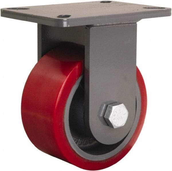 Hamilton - 6" Diam x 3" Wide x 8" OAH Top Plate Mount Rigid Caster - Polyurethane Mold onto Cast Iron Center, 2,600 Lb Capacity, Sealed Precision Ball Bearing, 5-1/4 x 7-1/4" Plate - Caliber Tooling