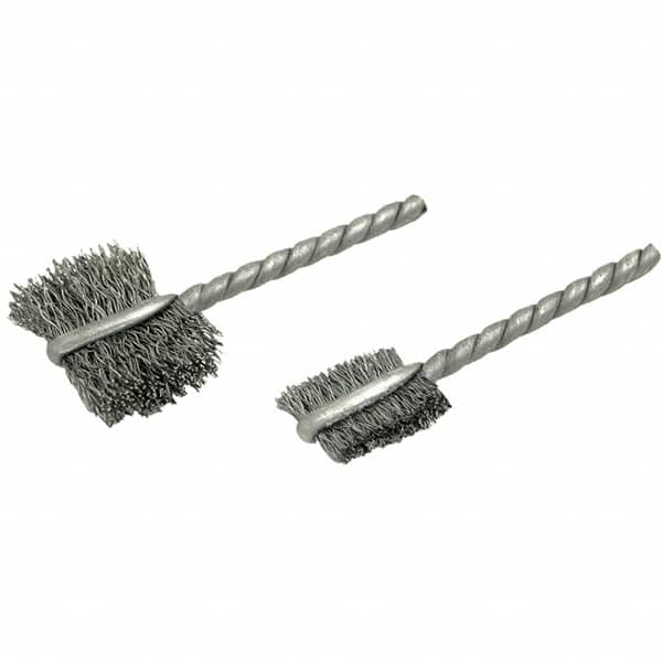 Brush Research Mfg. - 9/16" Diam Flat Stainless Steel Tube Brush - 0.005" Filament Diam, 5/8" Brush Length, 2-1/4" OAL, Steel Shank - Caliber Tooling