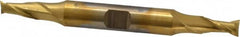 Cleveland - 1/4", 1/2" LOC, 3/8" Shank Diam, 3-3/8" OAL, 2 Flute, Cobalt Square End Mill - Double End, TiN Finish, Spiral Flute, 30° Helix, Centercutting, Right Hand Cut, Right Hand Flute, Series HDC-2 - Caliber Tooling