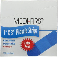 Medique - 3" Long x 1" Wide, General Purpose Self-Adhesive Bandage - Blue, Plastic Bandage, Metal Detectable - Caliber Tooling