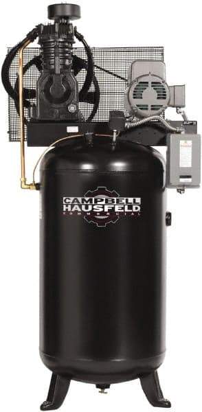 Campbell Hausfeld - 5 hp, 80 Gal Stationary Electric Vertical Air Compressor - Three Phase, 175 Max psi, 16.6 CFM, 208-230/460 Volt - Caliber Tooling