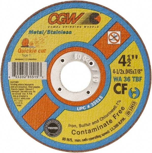 Camel Grinding Wheels - 9" 36 Grit Aluminum Oxide Cutoff Wheel - 1/16" Thick, 7/8" Arbor, 6,600 Max RPM - Caliber Tooling