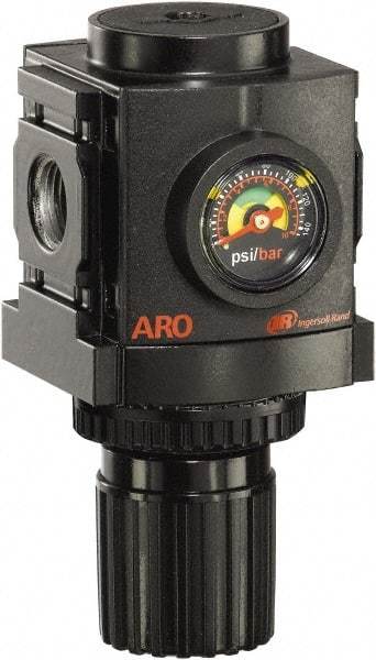 ARO/Ingersoll-Rand - 1/4 NPT Port, 86 CFM, Aluminum Compact Regulator - 0 to 140 psi Range, 250 Max psi Supply Pressure, 1/8" Gauge Port Thread, 2.705" Wide x 4.772" High - Caliber Tooling