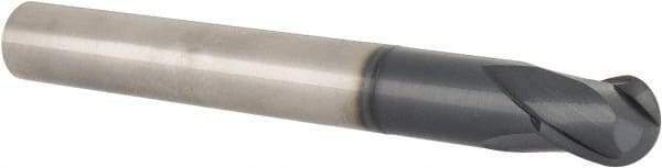 Accupro - 3/4" Diam, 3/4" LOC, 2 Flute Solid Carbide Ball End Mill - TiAlN Finish, Single End, 6-1/4" OAL, 3/4" Shank Diam, Spiral Flute - Caliber Tooling