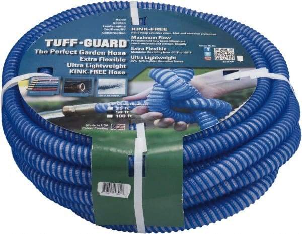 JGB Enterprises - 25' Long Garden Hose - 5/8" Diam, 5/8" GHT, Polypropylene, 100 psi, Hot Water Compatible, All Season, Blue - Caliber Tooling