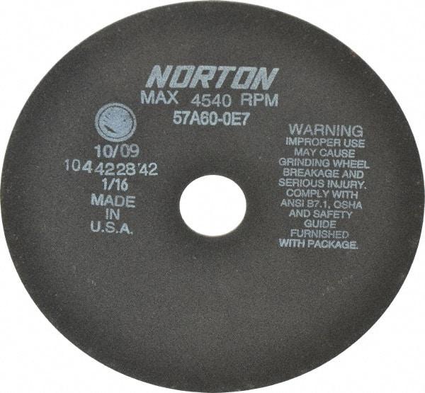 Norton - 8" 60 Grit Aluminum Oxide Cutoff Wheel - 1/16" Thick, 1-1/4" Arbor, 4,540 Max RPM, Use with Stationary Grinders - Caliber Tooling