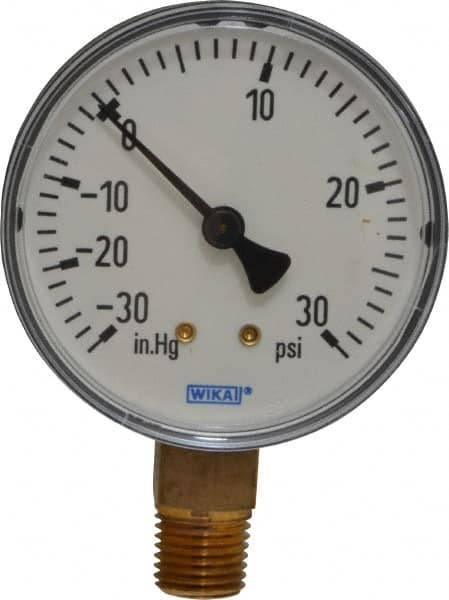 Wika - 2-1/2" Dial, 1/4 Thread, 30-0-30 Scale Range, Pressure Gauge - Lower Connection Mount, Accurate to 3-2-3% of Scale - Caliber Tooling