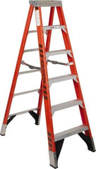 Werner - 5 Steps, 6' High, Type IAA Rating, Fiberglass Step Ladder - 375 Lb Capacity, 25" Base Width - Caliber Tooling