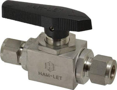 Ham-Let - 1/2" Pipe, Stainless Steel, Inline, Two Way Flow, Instrumentation Ball Valve - 3,000 psi WOG Rating, Tee Handle, PTFE Seal, PTFE Seat, Swaglok SS-45S8 - Caliber Tooling