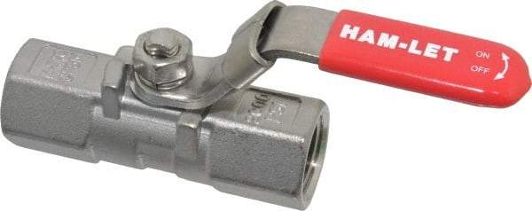 Ham-Let - 1/2" Pipe, FNPT x FNPT End Connections, Stainless Steel, Inline, Two Way Flow, Instrumentation Ball Valve - 2,000 psi WOG Rating, Locking Lever Handle, Reinforced PTFE Seal, Reinforced PTFE Seat - Caliber Tooling