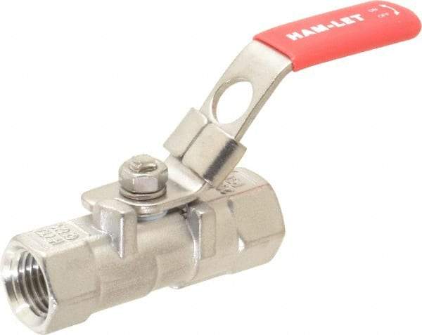 Ham-Let - 1/4" Pipe, FNPT x FNPT End Connections, Stainless Steel, Inline, Two Way Flow, Instrumentation Ball Valve - 2,000 psi WOG Rating, Locking Lever Handle, Reinforced PTFE Seal, Reinforced PTFE Seat - Caliber Tooling