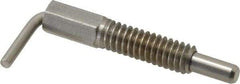 Vlier - 1/4-20 Thread, 0.8" Thread Length, 0.16" Plunger Diam, 0.5 Lb Init to 2.5 Lb Final End Force, Stainless Steel L Handle Plunger - 1-1/4" Body Length, 0.8" Length Under Head, Locking Element, 0.38" Plunger Projection - Caliber Tooling