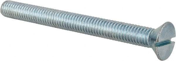 Value Collection - 3/8-16 UNC, 4" OAL Slotted Drive Machine Screw - Flat Head, Grade 2 Steel, Zinc-Plated Finish, Without Washer - Caliber Tooling