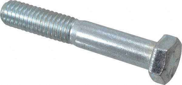 Made in USA - 3/8-16 UNC, 2-1/4" Length Under Head Hex Head Cap Screw - Partially Threaded, Grade 5 Steel, Zinc-Plated Finish, 9/16" Hex - Caliber Tooling