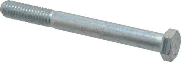 Made in USA - 3/8-16 UNC, 3-1/2" Length Under Head Hex Head Cap Screw - Partially Threaded, Grade 5 Steel, Zinc-Plated Finish, 9/16" Hex - Caliber Tooling