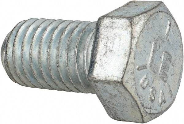 Made in USA - 9/16-12 UNC, 1" Length Under Head Hex Head Cap Screw - Fully Threaded, Grade 5 Steel, Zinc-Plated Finish, 13/16" Hex - Caliber Tooling