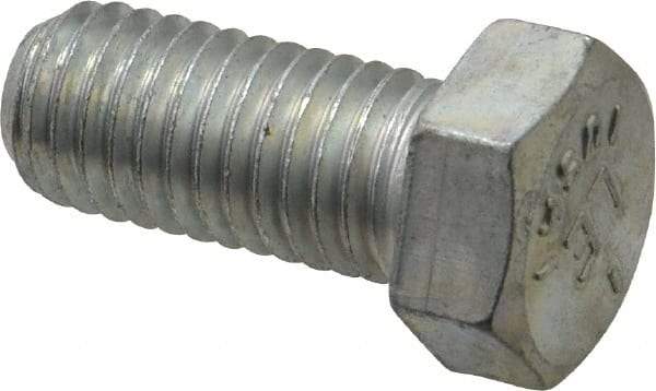 Made in USA - 9/16-12 UNC, 1-1/4" Length Under Head Hex Head Cap Screw - Fully Threaded, Grade 5 Steel, Zinc-Plated Finish, 13/16" Hex - Caliber Tooling