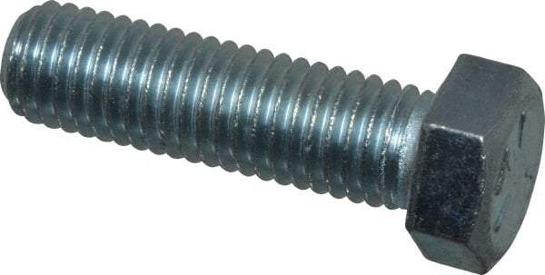 Made in USA - 9/16-12 UNC, 2" Length Under Head Hex Head Cap Screw - Fully Threaded, Grade 5 Steel, Zinc-Plated Finish, 13/16" Hex - Caliber Tooling