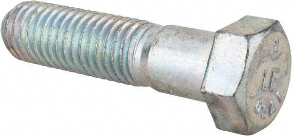 Made in USA - 9/16-12 UNC, 2-1/4" Length Under Head Hex Head Cap Screw - Partially Threaded, Grade 5 Steel, Zinc-Plated Finish, 13/16" Hex - Caliber Tooling