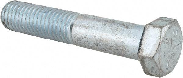 Made in USA - 9/16-12 UNC, 3" Length Under Head Hex Head Cap Screw - Partially Threaded, Grade 5 Steel, Zinc-Plated Finish, 13/16" Hex - Caliber Tooling