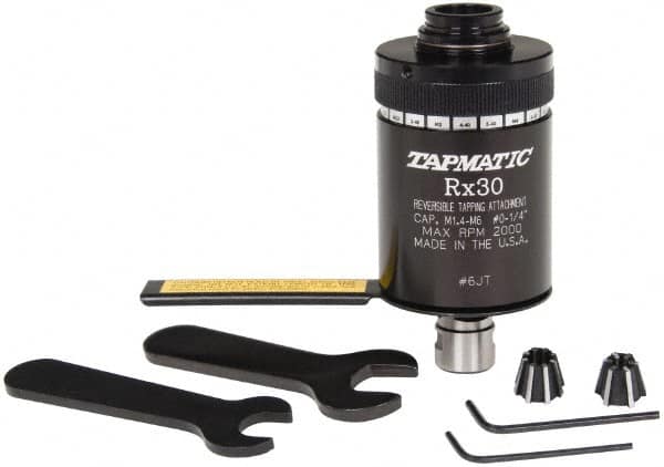 Tapmatic - Model RX30, No. 0 Min Tap Capacity, 1/4 Inch Max Mild Steel Tap Capacity, JT6 Mount Tapping Head - 21600 (J116), 21700 (J117) Compatible, Includes Tap Clamping Wrenches and 2 collets, for Manual Machines - Exact Industrial Supply