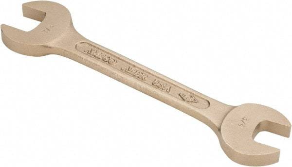 Ampco - 3/4" x 7/8" Nonsparking Open End Wrench - 8" OAL, Double End, Plain Finish, 15° Head Angle - Caliber Tooling